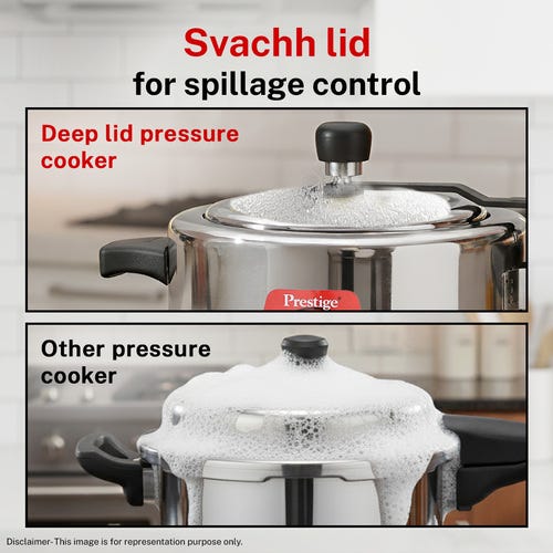 Prestige Nakshatra Cute Svachh Stainless Steel Spillage Control Pressure Cooker, 5 L (Silver)