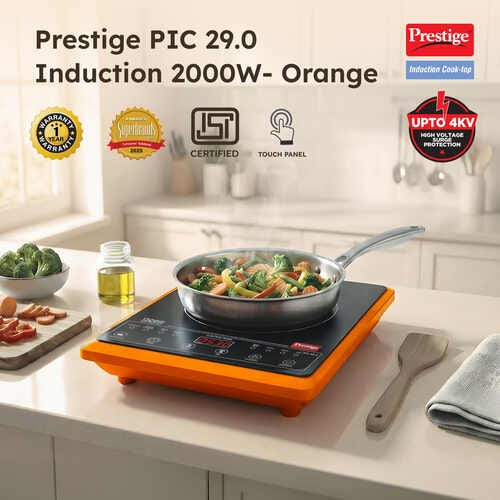Prestige PIC 29.0 Induction Cooktop 2000 W with Pre-set Indian Menu Options (Orange)