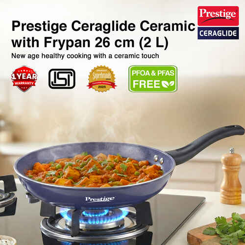 Prestige Ceraglide Ceramic Coated 26 cm Non-Stick Fry Pan | Consumes Less Oil | Preferred For High Heating & Even Heating | Stain-Resistant | Gas & Induction Compatible | No Harmful Chemicals