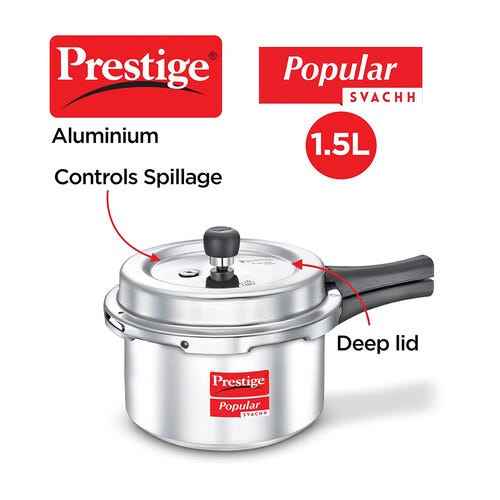 Prestige Popular Svachh Virgin Aluminium Spillage Control Pressure Cooker (Silver)