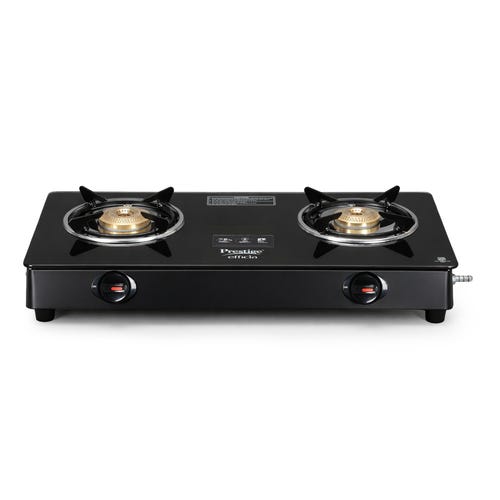 Prestige Efficia LP Gas Stove with Powder-Coated Body, Glass Top & 2 Brass Burners