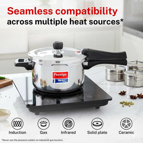 Prestige 3 Litre TRIPLY Svachh Outer Lid Pressure Cooker | Deep Lid for Spillage Control | Gas & Induction Compatible | Gasket Release System | Visual Pressure Indicator | 5Y Warranty | ISI