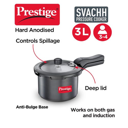 Prestige Svachh Hard Anodised Spillage Control Pressure Cooker, (Black)
