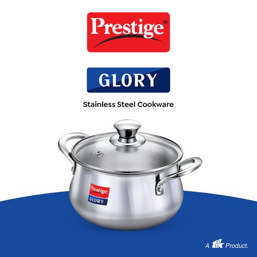 Prestige Glory Stainless Steel Cookware Handi With Glass Lid