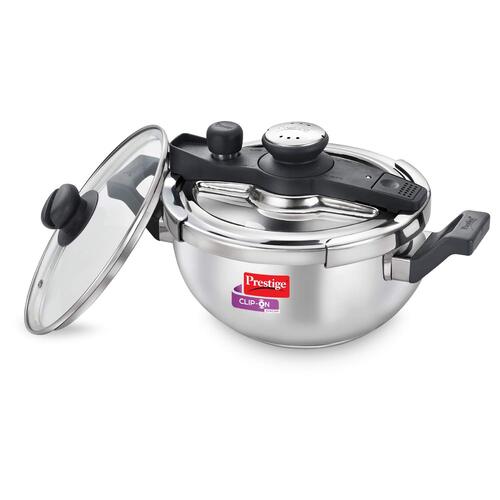 Prestige Clip-on Svachh Stainless Steel Spillage Control Kadai Pressure Cooker, 3.5 L (Silver)