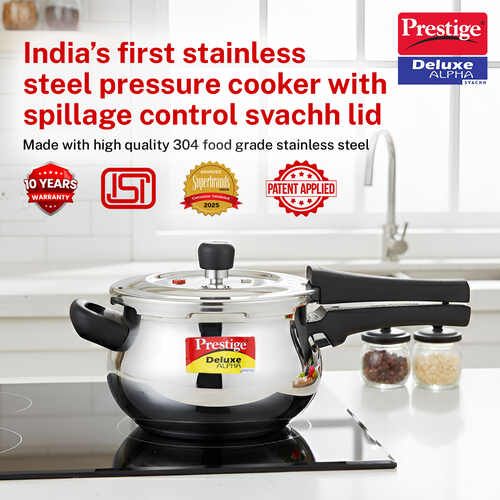 Prestige Deluxe Alpha Svachh Stainless Steel Spillage Control Handi Pressure Cooker (Silver)