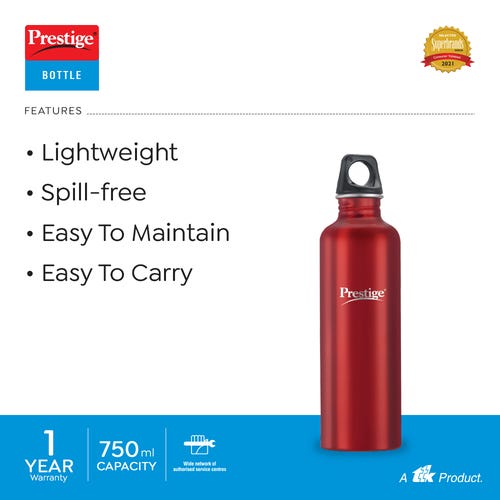 Prestige PSWBC 02 Stainless Steel Water Bottle, 750 ml (Red)