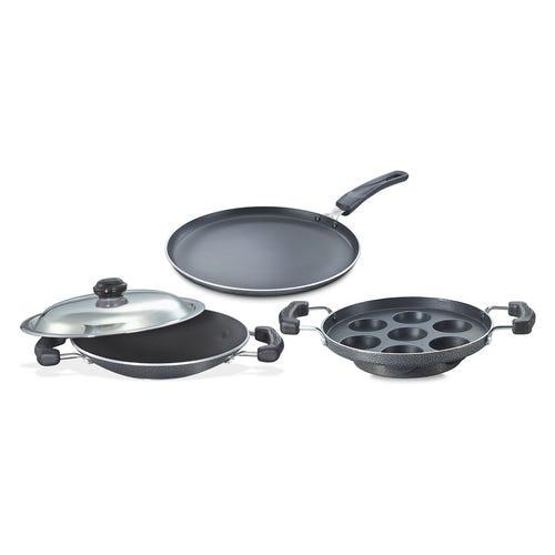 Prestige Omega Select + 3 Pcs Breakfast Set Dosa Tawa 27.5Cm , Appachetty with Lid 20Cm & Paniyarakkal 20Cm