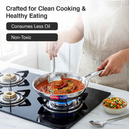 Prestige 18cm/0.8L Tri-Ply Stainless Steel Splendid Fry Pan| Gas and Induction Compatible |Even Heat Distribution| Thick Gauge Tri-Ply Body| 15 Year Warranty