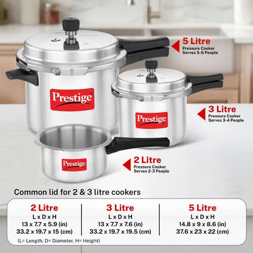 Prestige Popular Aluminium Staight Wall Outer Lid Pressure Cooker Combo, (2 + 3 + 5 Litres)
