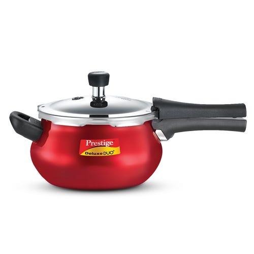 Prestige Deluxe Duo Plus Aluminium Gas and Induction Compatible Pressure Cooker with Glass Lid, (Red)
