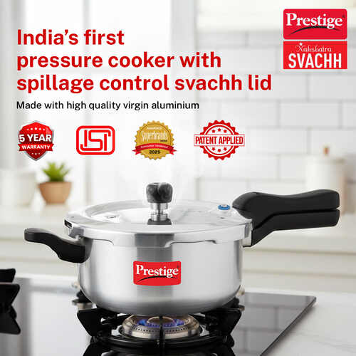 Prestige Svachh Aluminium Anti Bulge Gas and Induction Compatible Pan Pressure Cooker, 3.5 L (Silver)