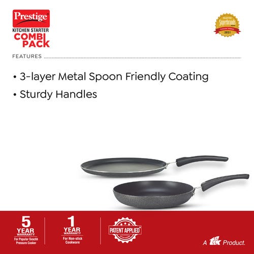 Prestige Kitchen Starter Pack (Popular Svachh 5 Ltr + 3 Ltr Body without Lid + Fry Pan 20Cm + Tawa 27.5Cm)