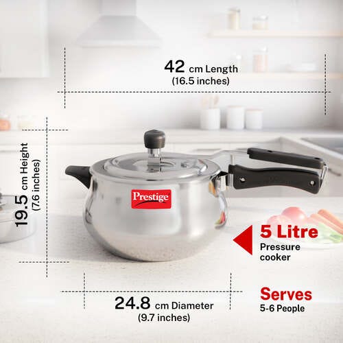 Prestige Nakshatra Plus Svachh Aluminium Spillage Control Handi Pressure Cooker, 5 L (Silver)