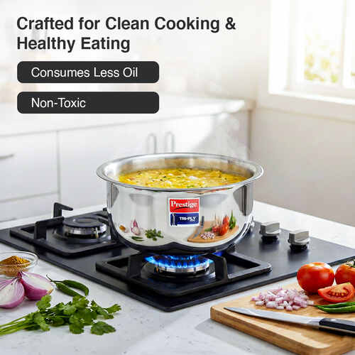 Prestige 20cm/3.1L Tri-Ply Stainless Steel Tope with Lid|Gas and Induction Compatible| Even Heat Distribution|Strong and Durable| 5 Years Warranty