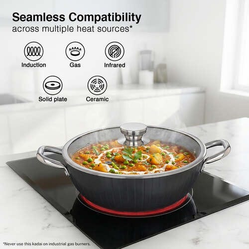 Prestige Durastone Hard Anodised 6 Layer Non-Stick Kadai with Glass Lid, (24 cm, 2.5 Litre) (Black)