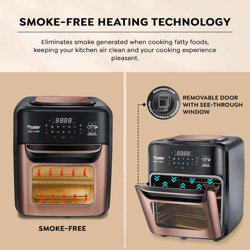 Prestige AirChef 12L Air Fryer Oven | 1800 Watts | 360° Rapid Air Technology | Multi-level Cooking | Rotisserie | 10 Preset Menu | 80% less Oil Consumption | Rose Gold | 1Y Warranty | ISI Certified