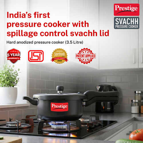 Prestige Svachh Hard Anodised Spillage Control Pressure Cooker, 3.5 L (Black)