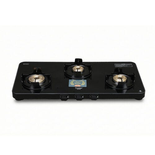 Prestige Edge Manual Powder Coated Gas Stove, Black | Ultra-slim | World's Slimmest Cook-Top 3 Burners