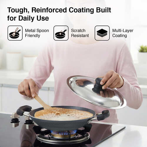 Prestige Omega Select Plus Aluminium Non-stick Deep Appachetty with Lid, 20 cm (1 L)