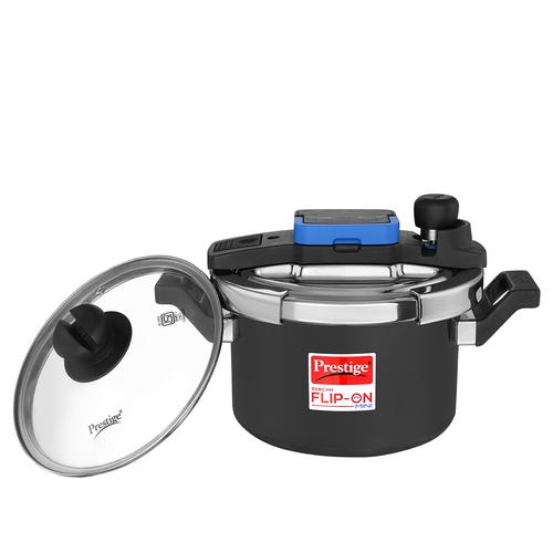 Prestige Svachh Flip-on Mini Hard Anodised Spillage Control Pressure Cooker with Glass Lid, (Black) 3 L