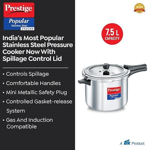 Prestige Popular Svachh Spillage Control SS Pressure Cooker