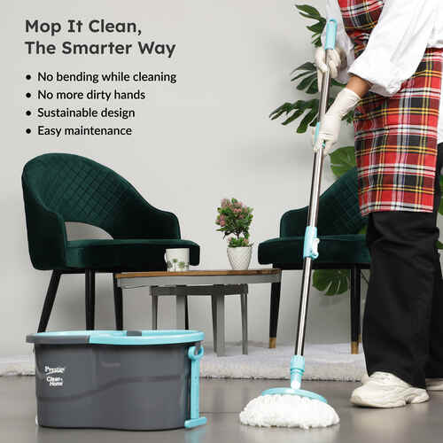 Prestige CleanHome Alpha Mop with 2 Microfiber Mop Heads, Grey and Blue