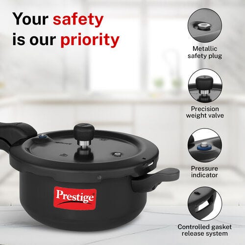 Prestige Svachh Hard Anodised Spillage Control Pressure Cooker, 3.5 L (Black)