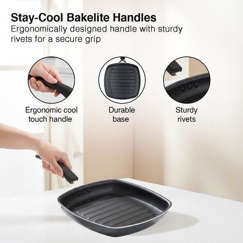 Prestige Omega Select Plus Aluminium Non-stick Coating Square Grill Pan, 25cm, 1.8 L (Black)