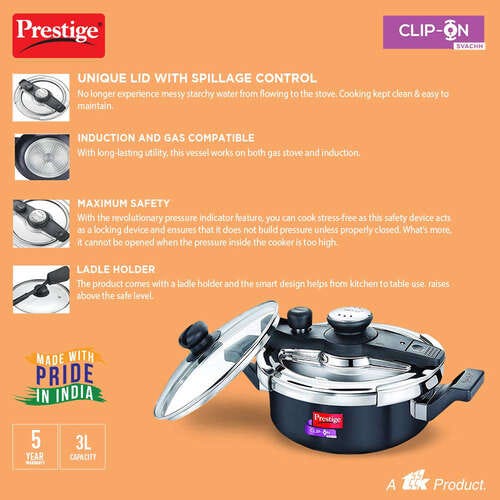 Prestige Clip-on Svachh Hard Anodised Spillage Control Pressure Cooker