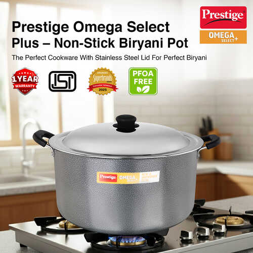 Prestige Omega Select Plus Non-stick PFOA Free Biryani Pot with Stainless Steel Lid