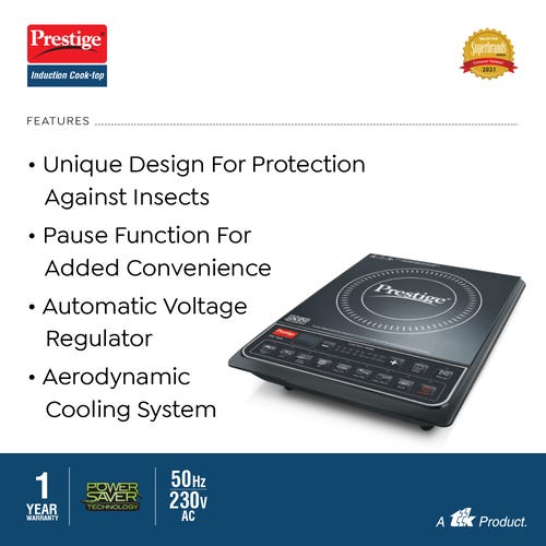 Prestige PIC 16.0 Plus 2000 Watts Induction Cooktop | 4KV Surge Protection | 8 Preset Indian Menu Option with Timer | Soft Touch Button | Easy to clean | Portable | Black |1Y Warranty | BIS