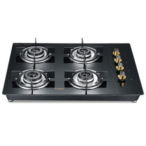 Prestige Efficia Convertible Hob Gold Series L P Gas Hob (Efficia 04 AI Gold with Glass Top, 4 Burners & Auto Ignition)