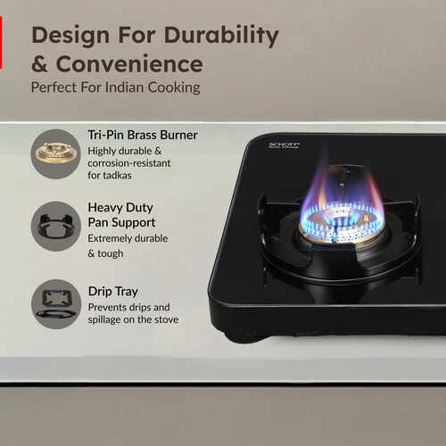Prestige Edge PEBS 03L Manual Powder Coated with Aluminium Frame 3 Burners Gas Stove, Black