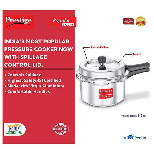 Prestige Popular Svachh Virgin Aluminium Spillage Control Pressure Cooker (Silver)