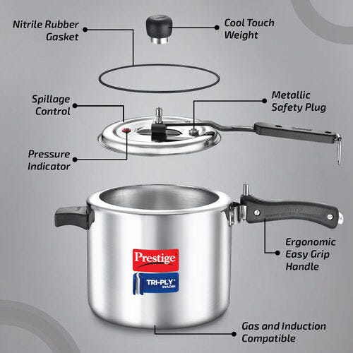 Prestige Tri-Ply Svachh Inner Lid Pressure Cooker Combi Pack
