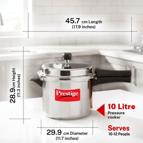 Prestige Popular Virgin Aluminium Precision Weight Valve Pressure Cooker, 10 L (Silver)