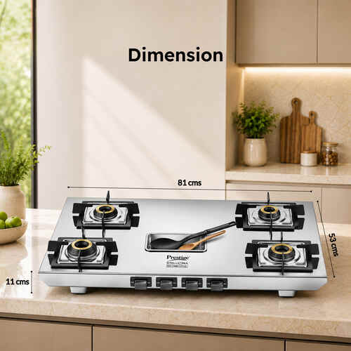 Prestige Stellora Stainless Steel L.P. Gas Stove (With Stainless Steel Body and 4 Unit Brass Burners)