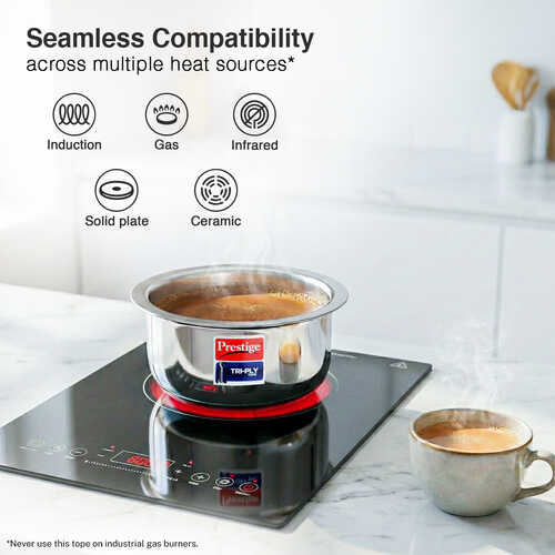 Prestige 14cm/1L Tri-Ply Stainless Steel Tope with Lid|Gas and Induction Compatible| Even Heat Distribution|Strong and Durable| 5 Years Warranty