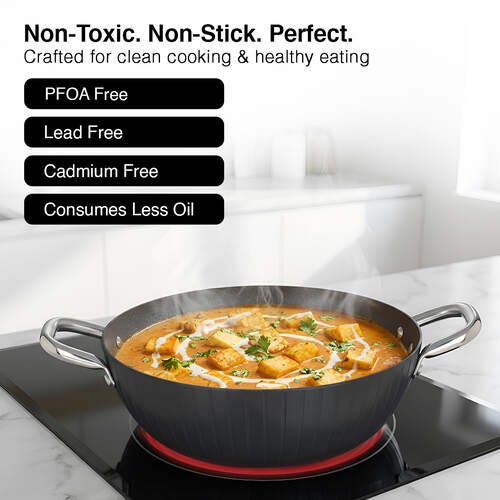 Prestige Durastone Hard Anodised 6 Layer Non-Stick Kadai with Glass Lid, (24 cm, 2.5 Litre) (Black)