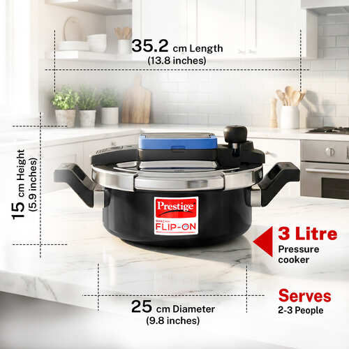 Prestige Svachh Flip-on Hard Anodised Gas and Induction Compatible Pressure Cooker with Glass Lid, 3 Litre (Black)