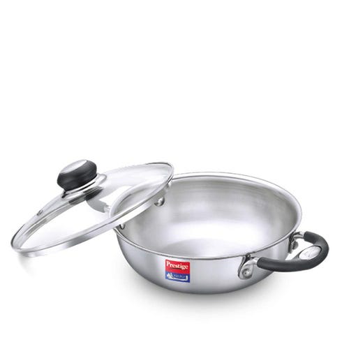 Prestige 20cm/1.6L Tri-Ply Stainless Steel Splendor Kadai with Lid| Gas & Induction Compatible| Even Heat Distribution| Strong and Durable| Perma-Cool Handles| Lifetime Warranty
