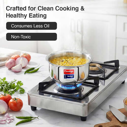 Prestige 14cm/1L Tri-Ply Stainless Steel Tope with Lid|Gas and Induction Compatible| Even Heat Distribution|Strong and Durable| 5 Years Warranty