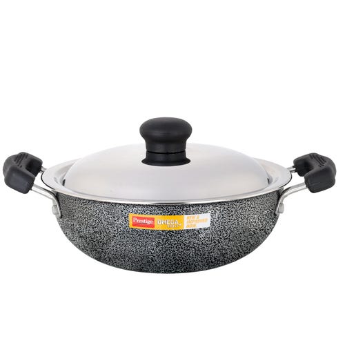 Prestige Omega Select Plus Superior Non-stick Coating Round Base Kadai with Lid (Black)