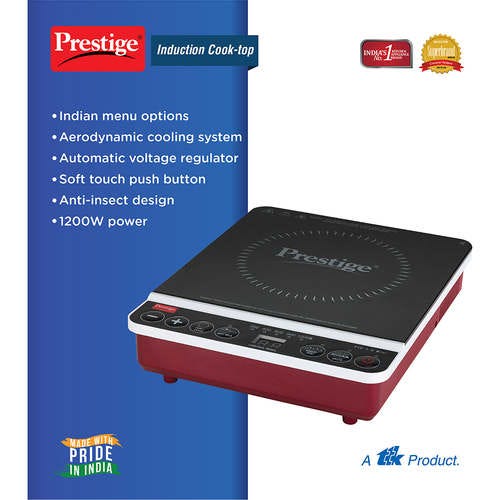 Prestige Travel Induction Cooktop 1200 W with Soft Touch Buttons (Red, Black)