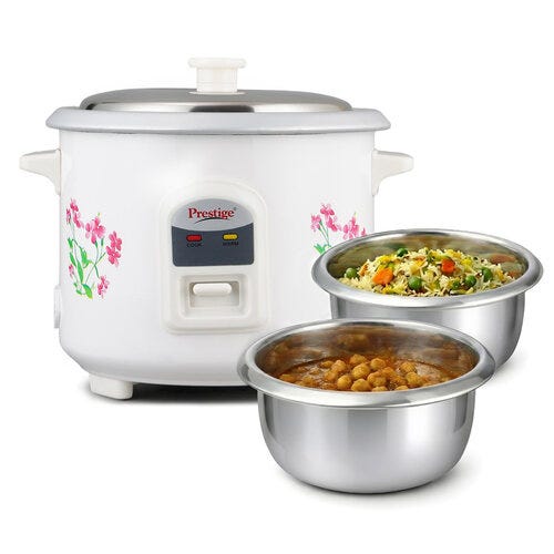 Prestige Delight PRWO Electric Rice Cooker (White), 0.6 Litre