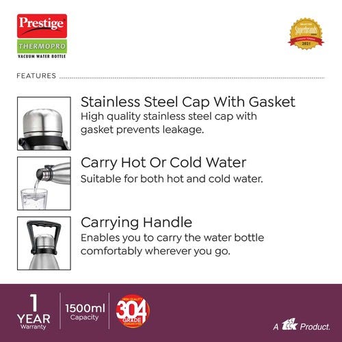 Prestige CleanHome Thermopro PWSL Stainless Steel Vacuum Water Bottle (Silver)