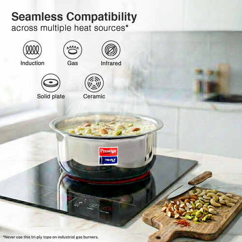 Prestige 20cm/3.1L Tri-Ply Stainless Steel Tope with Lid|Gas and Induction Compatible| Even Heat Distribution|Strong and Durable| 5 Years Warranty