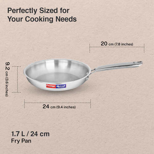 Prestige 24cm/1.7L Tri-Ply Stainless Steel Splendid Fry Pan with Lid|Gas and Induction Compatible|Even Heat Distribution| Thick Gauge Tri-Ply Body|15 Year Warranty