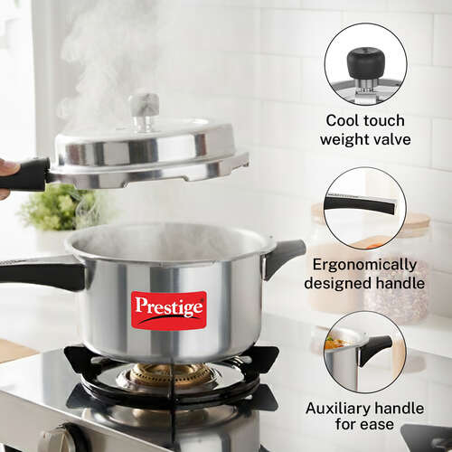 Prestige Popular Plus Svachh Virgin Aluminium Spillage Control Pressure Cooker, 4 L (Silver)